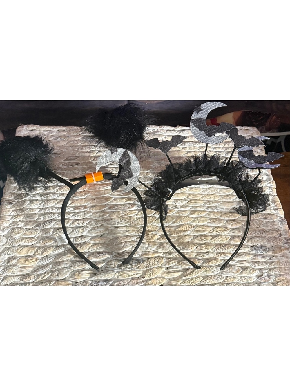 Halloween Headbands with Black Furry Antennae and Moon & Bat Decorations - Set 2
